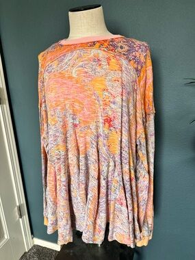 Free People Peach Paisley Long Sleeve Top